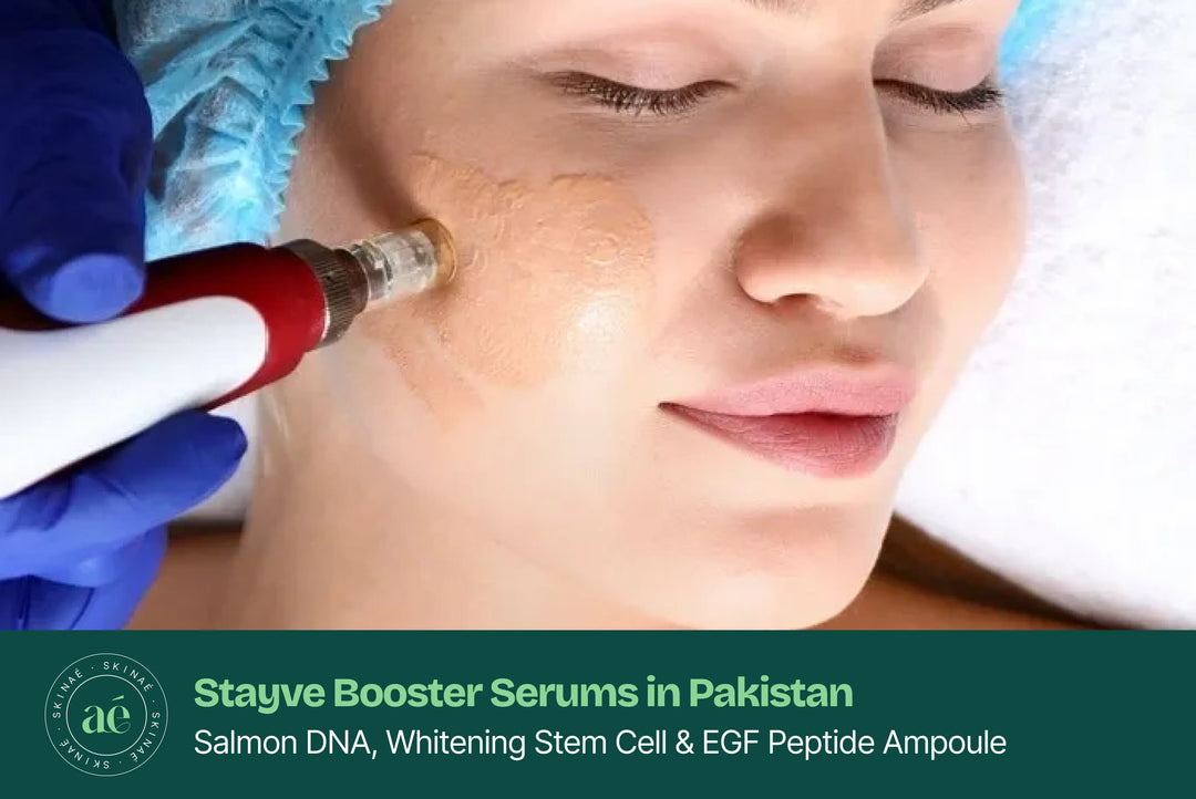 Stayve BB Glow Booster Serums – Salmon DNA Gold, Whitening Stem Cell, and EGF Peptide Ampoules 8ml for glowing, bright, and smooth skin in Pakistan at skinae.pk
