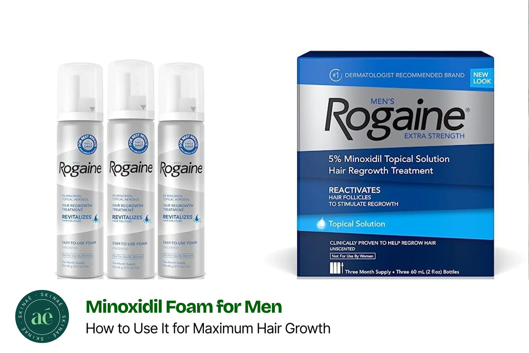 Rogaine Minoxidil Foam 5% on scalp for hair loss treatment and hair regrowth in Pakistan - Skinae