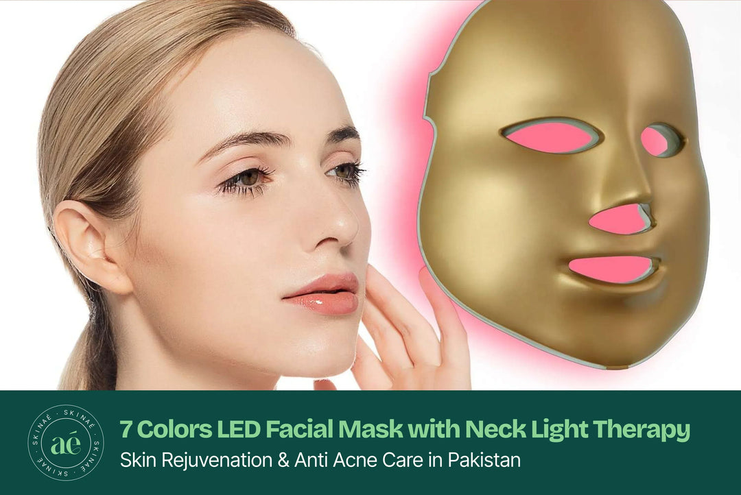 7 Colours LED Facial Mask with Neck LED Light Therapy for Skin Rejuvenation & Anti Acne – skinae.pk