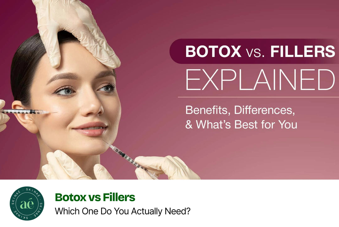 Botox vs fillers for face showing wrinkle treatment, lip enhancement, cheek volume, and facial rejuvenation - Skinae