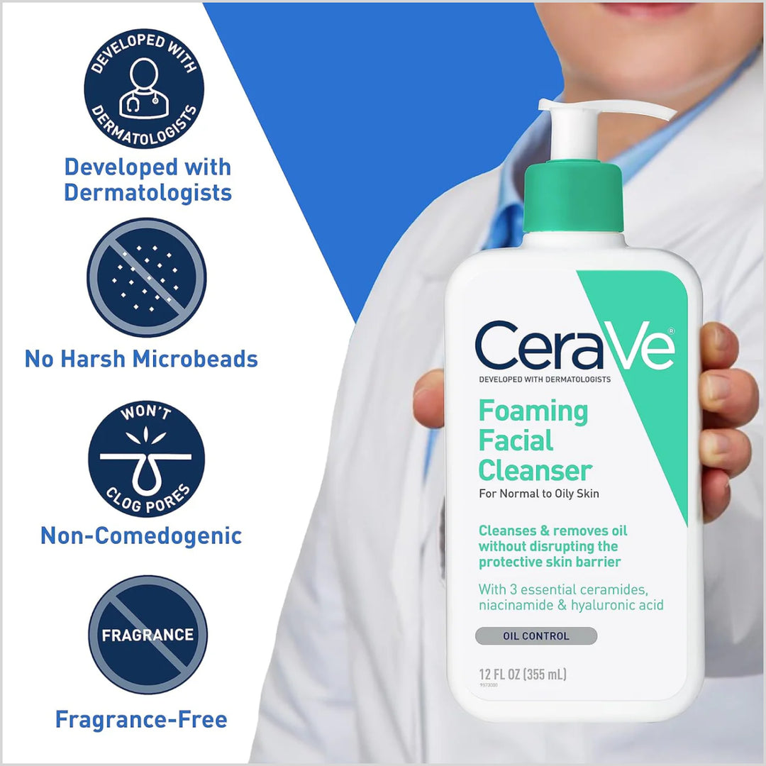 CeraVe Foaming Facial Cleanser 237ml gentle daily face wash - made in USA - Skinae