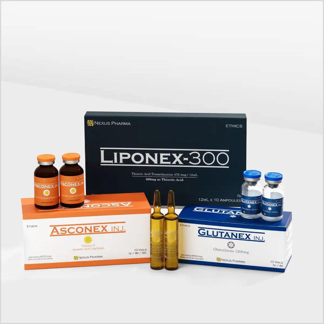 Glutanex 1200mg with Liponex-300 & Asconex Whitening Injections - Made in Korea