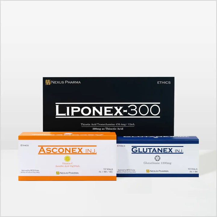 Glutanex 1200mg with Liponex-300 & Asconex Whitening Injections - Made in Korea